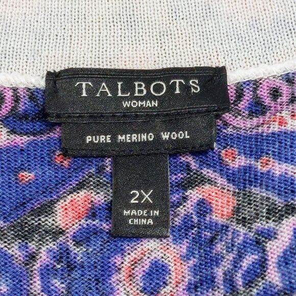 Talbots Women's 2X Merino Wool Paisley Sweater Purple Pink Classic Lightweight - Picture 4 of 8